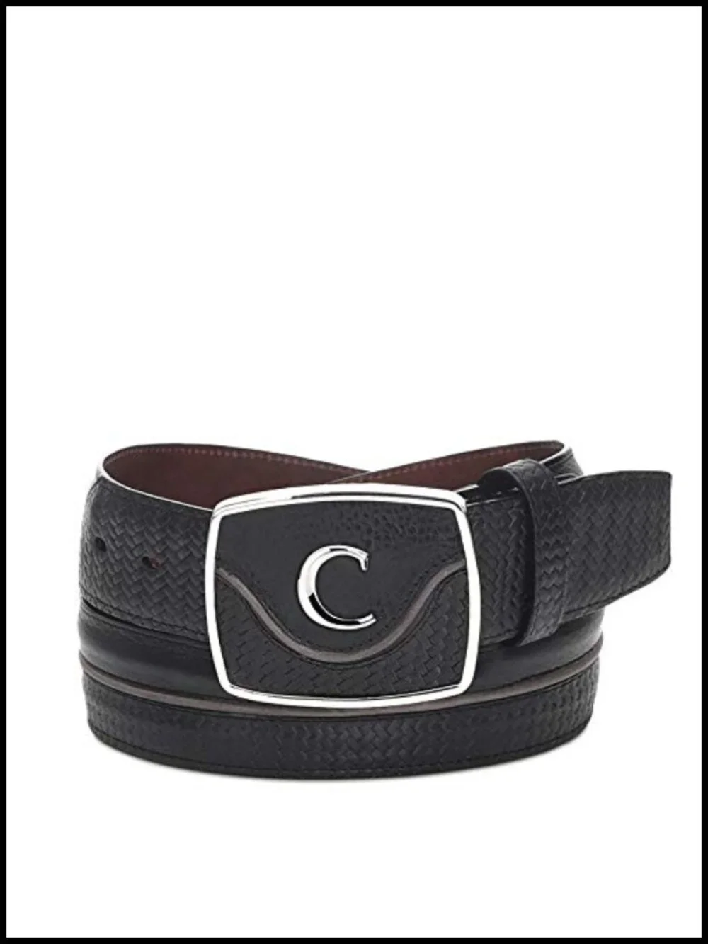 Men's Genuine Leather Belt with Interwoven Engravings and Pin Buckle